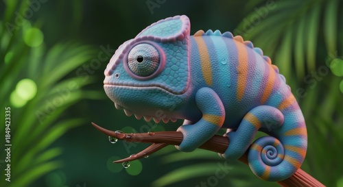 Vibrant Chameleons: Adaptation and Colors in Their Jungle Habitat Among Nature's Foliage