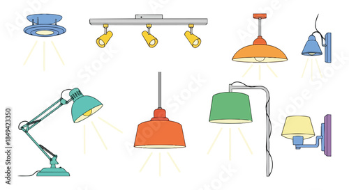 A comprehensive vibrant collection of modern and classic illuminating devices showcasing diverse interior lighting solutions for residential and