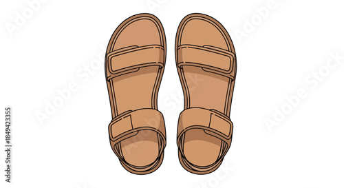Illustrative depiction of comfortable beige adjustable strap sandals perfect for various casual outdoor activities or relaxed everyday wear offering