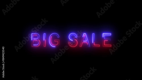 Glowing neon BIG SALE text on a sleek black background, Perfect for promotional ads, social media, and digital campaigns. Grab attention and boost sales with vibrant, eye-catching visuals.