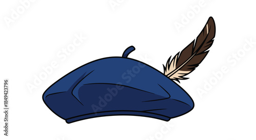 Charming blue artistic beret with a distinctive feather accent for creative expression projects