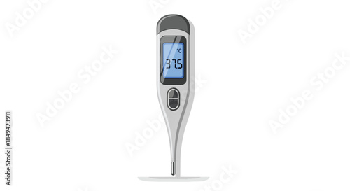 Precise digital thermometer displaying an accurate human body temperature measurement of 37.5 degrees Celsius, crucial for health monitoring and