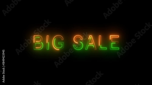 Glowing neon BIG SALE text on a sleek black background, Perfect for promotional ads, social media, and digital campaigns. Grab attention and boost sales with vibrant, eye-catching visuals.