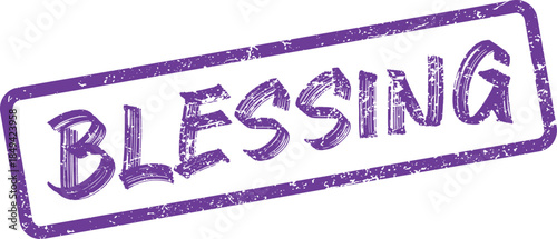 Distressed Purple Stamp Displaying the Word BLESSING in a Rectangular Border