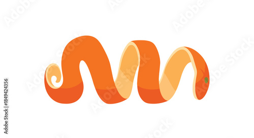 Vibrant citrus zest spiral illustration gracefully peeled, showcasing bright orange and pale yellow hues on a pristine white background. Fresh