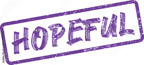 Prominent purple HOPEFUL text rubber stamp with a vintage grunge effect
