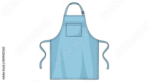 Illustrative blue apron with pocket and adjustable strap. Essential protective wear for cooking, baking, crafting, or professional use. Simple,