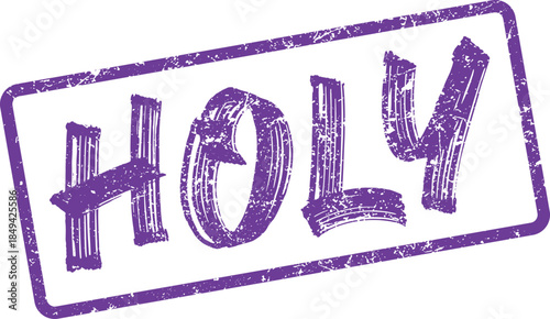 Purple distressed HOLY text rubber stamp design on a clean white surface