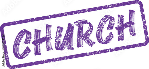 Purple distressed rubber stamp effect displaying the word Church for religious concepts