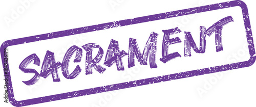 Sacrament word textured purple rubber stamp graphic for spiritual and religious themes