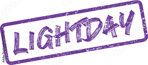 Textured purple LIGHTDAY stamp mark expressing bright beginnings and positive vibes on a pristine surface