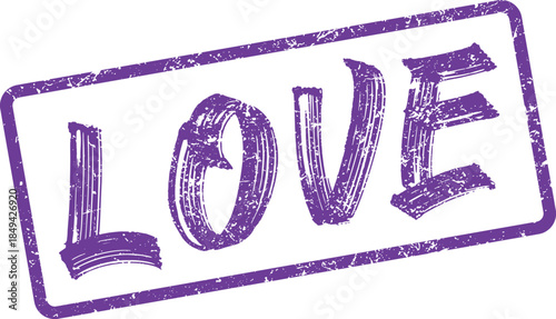 Textured purple LOVE stamp mark conveying affection compassion and heartfelt emotion