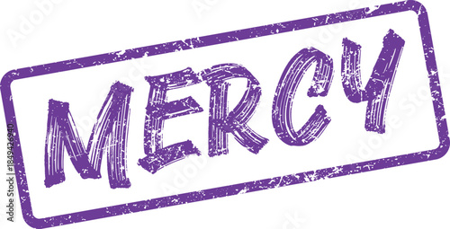 Textured purple MERCY stamp mark symbolizing compassion forgiveness and benevolent kindness
