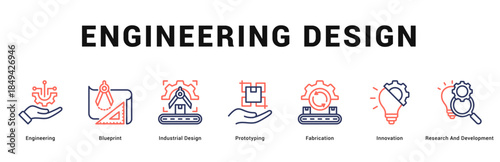 Engineering Design Modern and clean web banner illustration featuring thematic icons for visual communication
