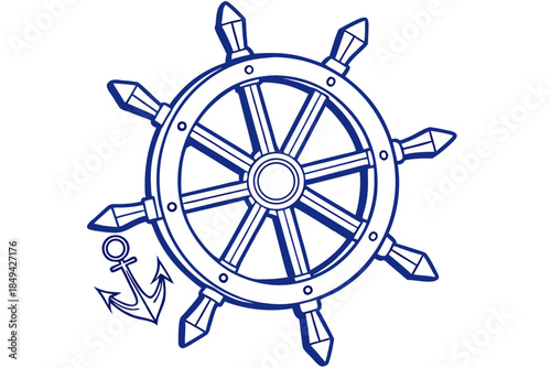 Nautical Wheel and Anchor: An illustration of a classic ship's steering wheel and an anchor, set against a simple backdrop, evoking a sense of maritime adventure and navigation.