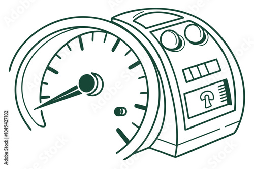 Car Dashboard Illustration: Detailed illustration of a car dashboard, showcasing various indicators and gauges, highlighting the technological interface and operational details of a vehicle.