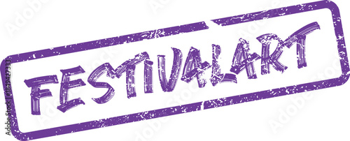 Vibrant purple distressed rubber stamp with the combined phrase Festivalart displayed prominently