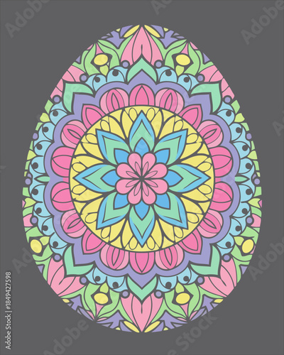 Vibrant Mandala-style Easter Egg Illustration Featuring Intricate Patterns and Pastel Colors, Perfect for Festive Spring Decorations and Celebrations