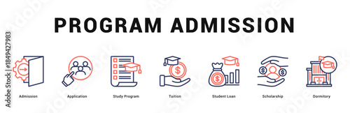 Program Admission Modern and clean web banner illustration featuring thematic icons for visual communication