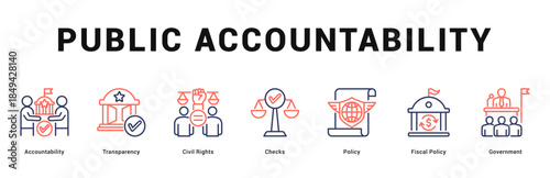Public Accountability Modern and clean web banner illustration featuring thematic icons for visual communication