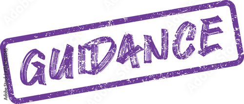 Distressed purple rectangular stamp clearly imprinting the word Guidance for advice and direction