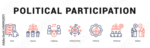 Political Participation Modern and clean web banner illustration featuring thematic icons for visual communication
