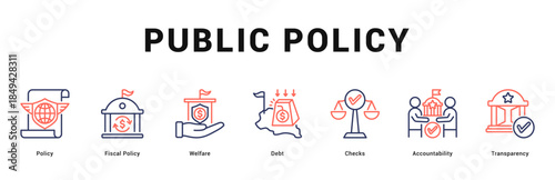 Public Policy Modern and clean web banner illustration featuring thematic icons for visual communication
