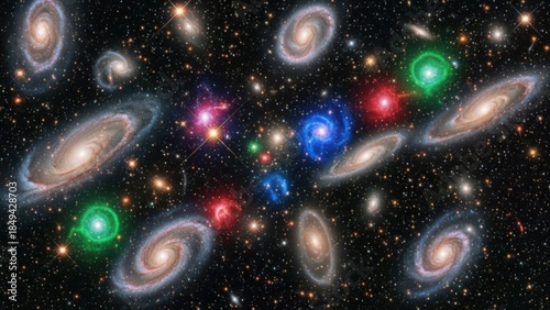 Valokuva Vast deep space vista showcasing a multitude of luminous galaxies, nebulae, and