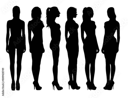 Full body views of a young woman in lingerie, isolated on white.