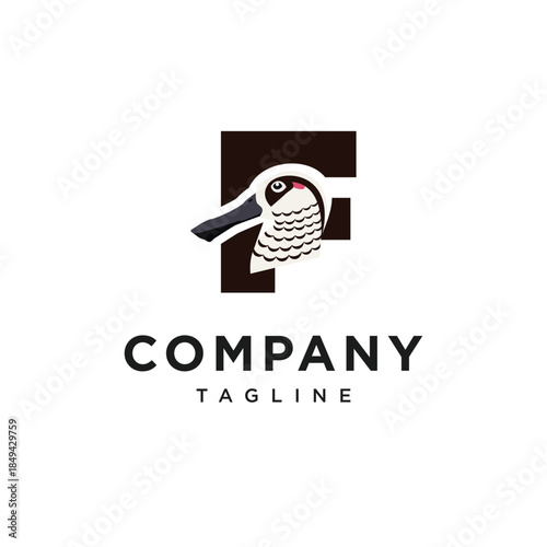 Letter F Pink-eared Duck Logo Icon Vector