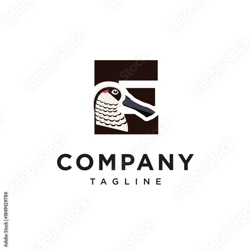 Letter E Pink-eared Duck Logo Icon Vector