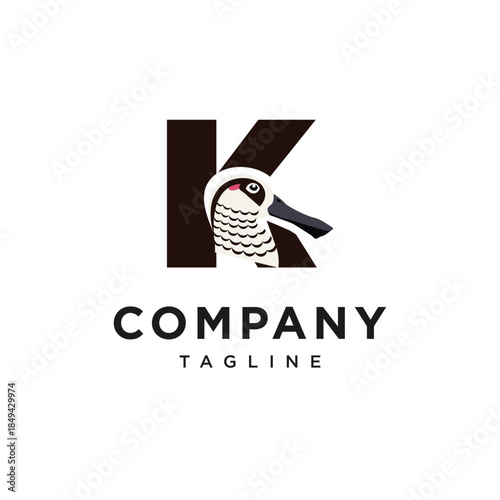 Letter K Pink-eared Duck Logo Icon Vector