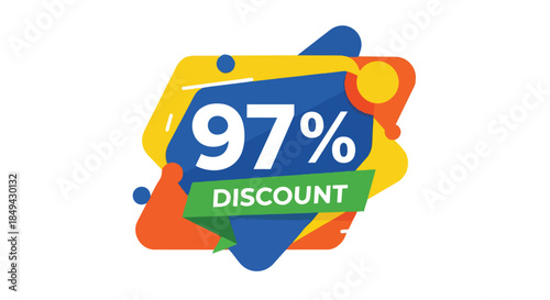 Striking 97 percent off promotional graphic with dynamic shapes and bright colors for immediate attention perfect for advertising sales events now