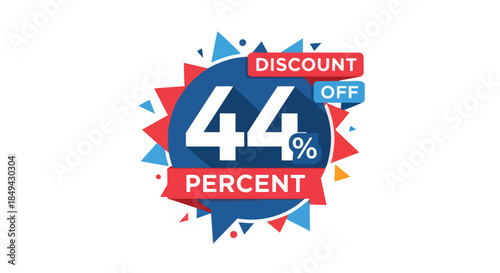 Dynamic forty-four percent discount off promotional banner badge vector illustration for retail marketing campaigns and special limited-time offers,