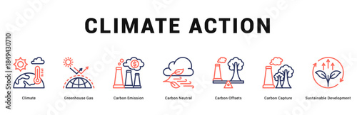 Climate Action Modern and clean web banner illustration featuring thematic icons for visual communication