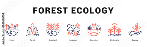 Forest Ecology Modern and clean web banner illustration featuring thematic icons for visual communication