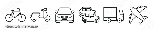 Transportation thin line icon set. Web minimal editable stroke icons