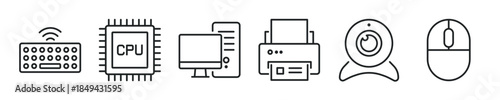 Computer thin line icon set. Web minimal editable stroke icons