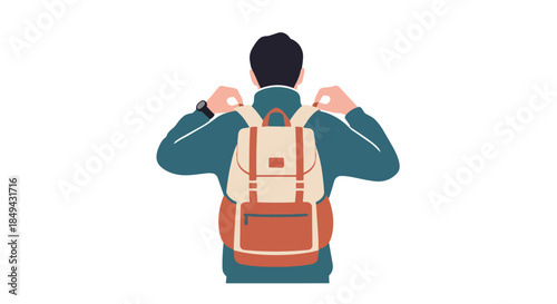 Person adjusting backpack straps, symbolizing readiness for travel, education, or daily commute.