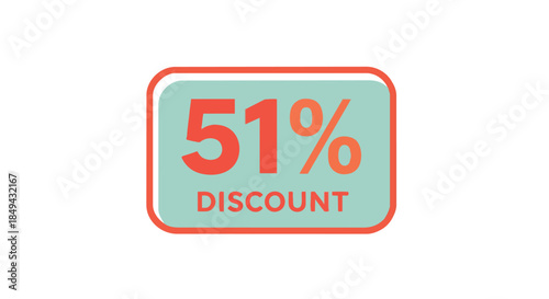 Vibrant fifty-one percent discount badge featuring bold orange text on a stylish teal background with a sleek red border design for promotional