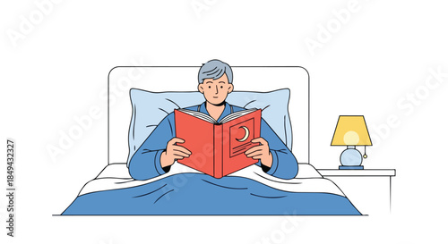 Engaging in a peaceful evening reading session in bed, illuminated by a warm bedside lamp, fostering relaxation and mental stimulation before sleep