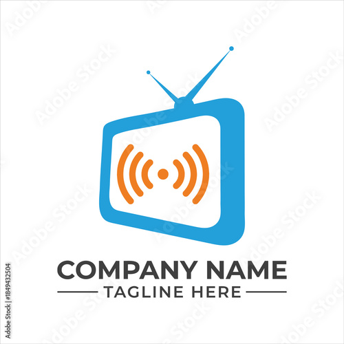A retro television logo design incorporating a modern wireless signal for broadcasting concepts