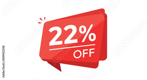Eye-catching digital graphic illustrating a significant twenty-two percent discount offer presented on a vibrant red promotional speech bubble for