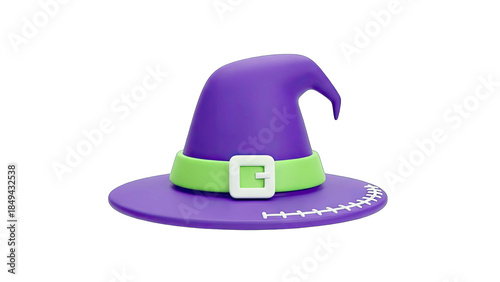 3D Rendered Witch Hat with Green Belt and White Background