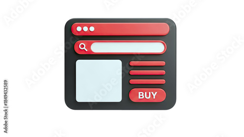 3D Webpage Interface with Buy Button on White Background