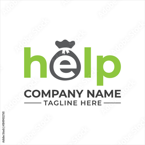 Creative help wordmark logo featuring a money bag icon for financial aid concept