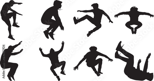 Black Silhouettes of People Dancing Various Moves on White Background