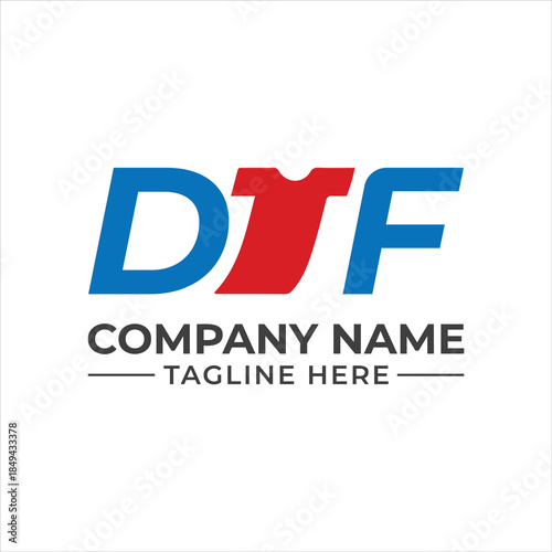 Dtf monogram logo design with a creative t-shirt icon for custom apparel business