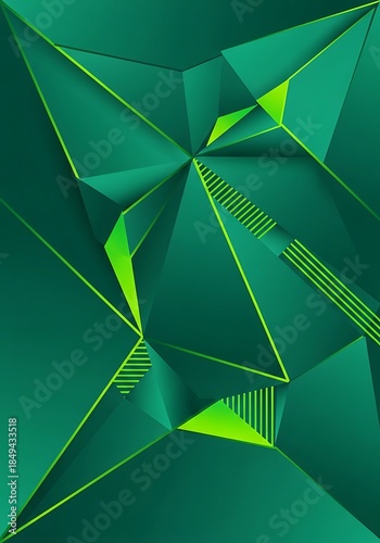 Emerald facets intersecting with lime accents geometric composition abstract rendering
