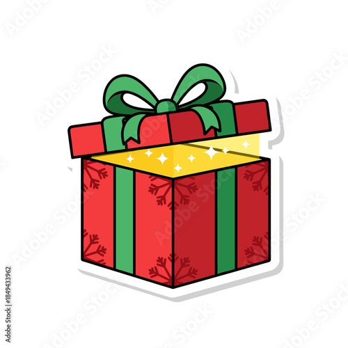 Festive Open Gift Box with Glowing Interior Sticker.